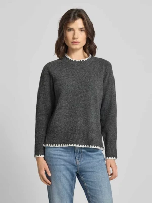 Sweter z dzianiny z haftem i okrągłym dekoltem Vila