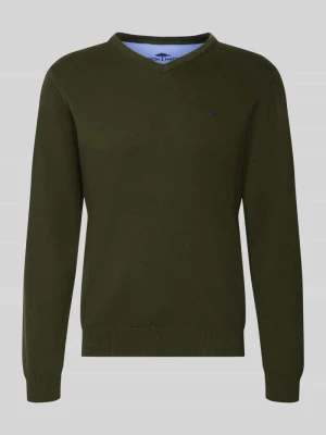 Sweter z dzianiny z haftem z logo FYNCH-HATTON Khaki