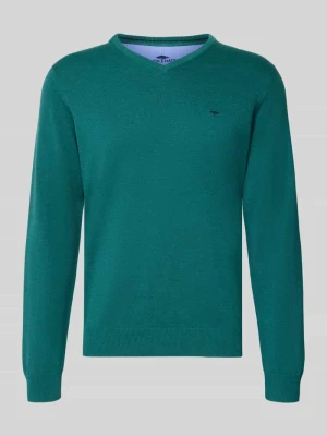 Sweter z dzianiny z haftem z logo FYNCH-HATTON Petrol
