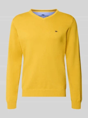Sweter z dzianiny z haftem z logo FYNCH-HATTON Żółty