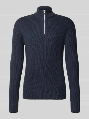 Sweter z dzianiny z kołnierzem zapinanym model 'PANNEL' Jack&Jones Granatowy