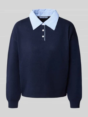 Sweter z dzianiny z kołnierzykiem koszulowym Model 'PAULIN' Suncoo Granatowy