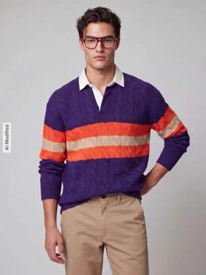 Sweter z dzianiny z kołnierzykiem koszulowym Polo Ralph Lauren Fioletowy