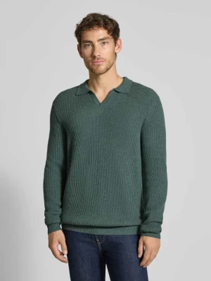 Sweter z dzianiny z kołnierzykiem polo Bugatti