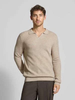 Sweter z dzianiny z kołnierzykiem polo Bugatti
