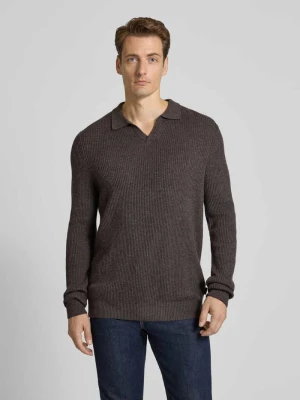 Sweter z dzianiny z kołnierzykiem polo Bugatti