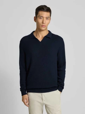 Sweter z dzianiny z kołnierzykiem polo Bugatti