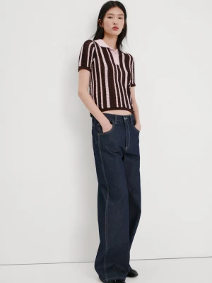 Sweter z dzianiny z kołnierzykiem polo czekoladowy - Kobieta - - MANGO