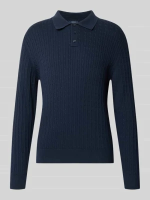 Sweter z dzianiny z kołnierzykiem polo i krótką listwą guzikową MCNEAL Granatowy
