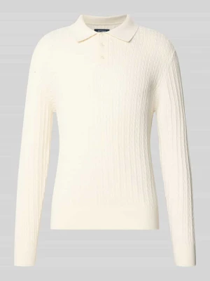 Sweter z dzianiny z kołnierzykiem polo i krótką listwą guzikową MCNEAL Piaskowy
