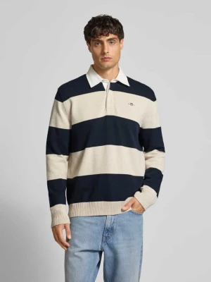 Sweter z dzianiny z kołnierzykiem polo i wyhaftowanym logo Gant