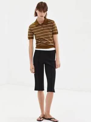 Sweter z dzianiny z kołnierzykiem polo karmelowy brąz - Kobieta - MANGO
