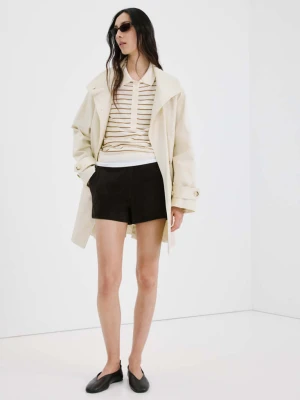 Sweter z dzianiny z kołnierzykiem polo kremowy / écru - Kobieta - - MANGO