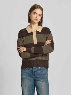 Sweter z dzianiny z kołnierzykiem polo model 'RUBY' JJXX Średniobrązowy melanż