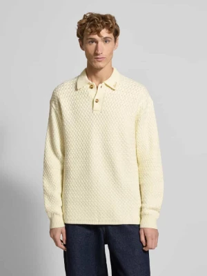 Sweter z dzianiny z kołnierzykiem polo model ‘Script’ BLKVIS