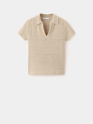Sweter z dzianiny z kołnierzykiem polo piaskowy - Kobieta - - MANGO