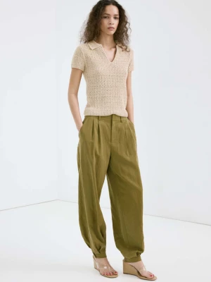 Sweter z dzianiny z kołnierzykiem polo piaskowy - Kobieta - - MANGO