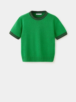 Sweter z dzianiny z kontrastowymi wykończeniami zielony - Kobieta - - MANGO