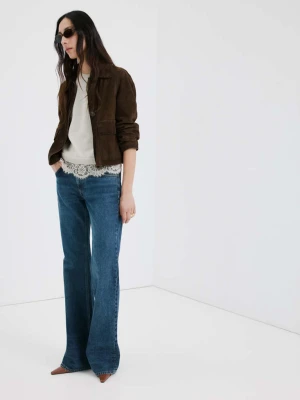 Sweter z dzianiny z koronkową lamówką jasny / pastelowy szary - Kobieta - - MANGO