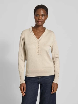 Sweter z dzianiny z krótką listwą guzikową model ‘KATIE’ FREE/QUENT