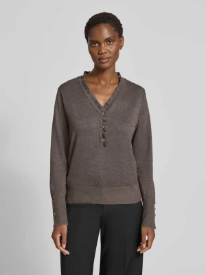 Sweter z dzianiny z krótką listwą guzikową model ‘KATIE’ FREE/QUENT