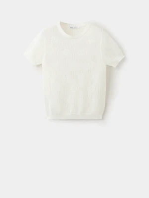 Sweter z dzianiny z krótkim rękawem biały - Kobieta - - MANGO