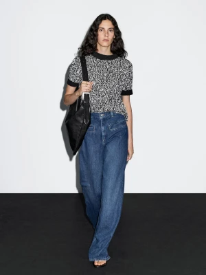 Sweter Z Dzianiny Z Krótkim Rękawem - Czarny - - Massimo Dutti - Kobieta