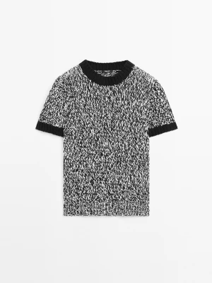Sweter Z Dzianiny Z Krótkim Rękawem - Czarny - - Massimo Dutti - Kobieta