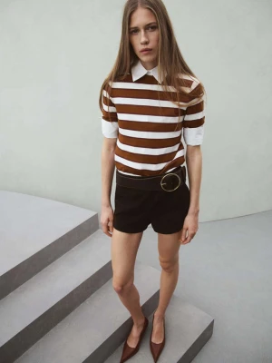 Sweter z dzianiny z krótkim rękawem karmelowy brąz - Kobieta - - MANGO