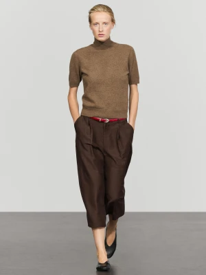 Sweter Z Dzianiny Z Krótkim Rękawem Z Domieszką Kaszmiru - Popielaty Brąz - Massimo Dutti - Female