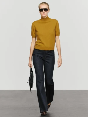 Sweter Z Dzianiny Z Krótkim Rękawem Z Domieszką Kaszmiru - Żółty Musztardowy - Massimo Dutti - Female