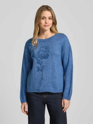 Sweter z dzianiny z kwiatowym haftem MORE & MORE