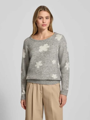 Sweter z dzianiny z kwiatowym nadrukiem na całej powierzchni model ‘Kamara’ Ichi