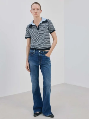 Sweter z dzianiny z łączonym kołnierzem ciemnogranatowy - Kobieta - - MANGO