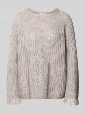 Sweter z dzianiny z mieszanka bawełny i kaszmiru ze ściegiem warkoczowym HEMISPHERE Jasnoszary