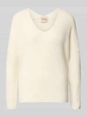 Sweter z dzianiny z mieszanka wełny z dekolt w serek model 'THORA' MOS MOSH Beżowy