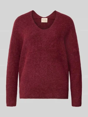 Sweter z dzianiny z mieszanka wełny z dekolt w serek model 'THORA' MOS MOSH Bordowy