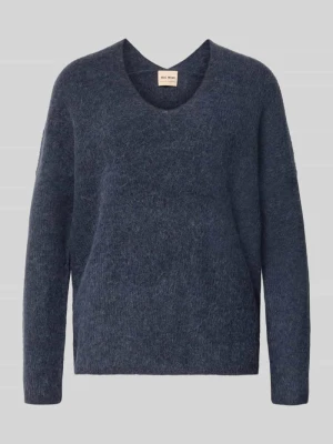 Sweter z dzianiny z mieszanka wełny z dekolt w serek model 'THORA' MOS MOSH Ciemnoniebieski