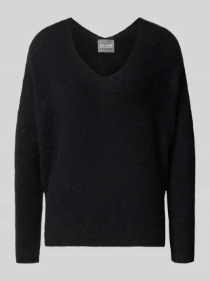 Sweter z dzianiny z mieszanka wełny z dekolt w serek model 'THORA' MOS MOSH Czarny