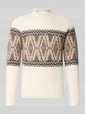 Sweter z dzianiny z mieszanka wełny ze stójka Bugatti Écru