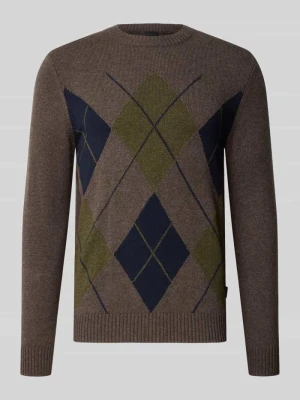 sweter z dzianiny z mieszanka wełny ze wzór w kratę, krój regular fit Bugatti Średniobrązowy