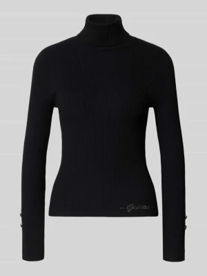 Sweter z dzianiny z mieszanka wiskozy z golfem Guess Czarny