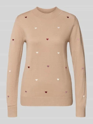Sweter z dzianiny z mieszanka wiskozy z hafty Apricot Piaskowy