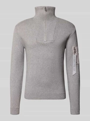 Sweter z dzianiny z mieszanka wiskozy z kołnierz zapinany Alpha Industries Jasnoszary