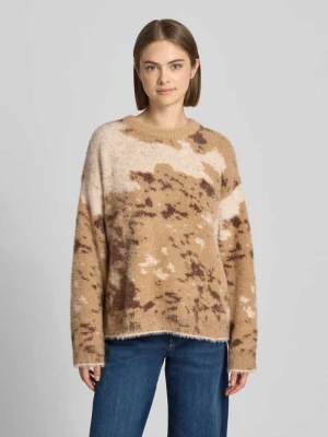 Sweter z dzianiny z mieszanka wiskozy z okrągły dekolt Another Cotton Lab Piaskowy