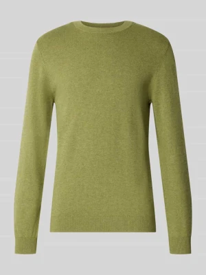 Sweter z dzianiny z mieszanki bawełny i kaszmiru z okrągłym dekoltem MCNEAL Oliwkowy melanż