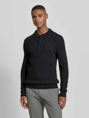 Sweter z dzianiny z mieszanki lnu z kołnierzykiem polo lindbergh Ciemnoszary