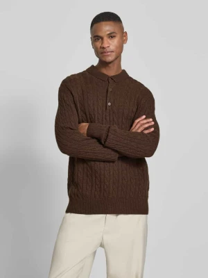 Sweter z dzianiny z mieszanki lnu z kołnierzykiem polo lindbergh Ciemnobrązowy