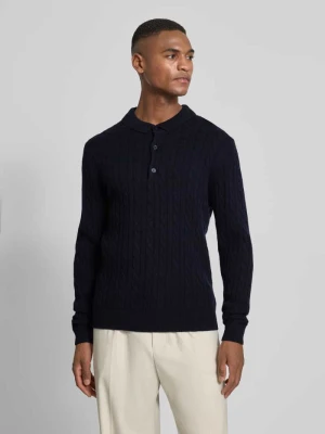 Sweter z dzianiny z mieszanki lnu z kołnierzykiem polo lindbergh Ciemnoniebieski
