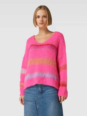 Sweter z dzianiny z mieszanki wełny i moheru ze wzorem w paski miss goodlife